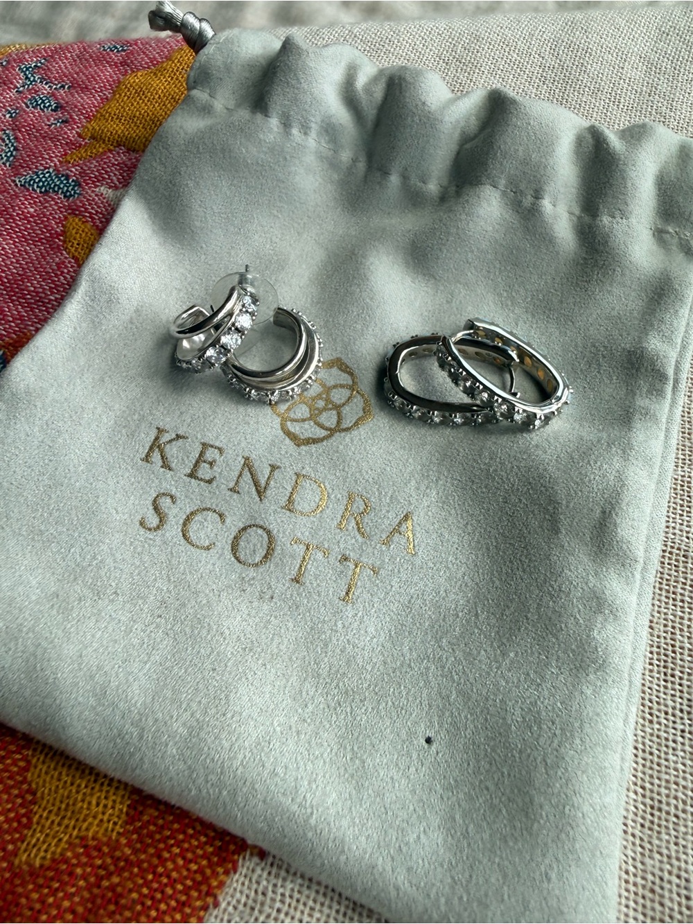 Kendra Scott Silver Crystal Huggie Hoop Earrings (2 pair) - Picture 3 of 6
